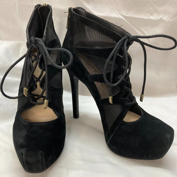 Jessica Simpson High Heel Platform Lace Up Ankle Boots Shoeties Size 6 Black - Picture 1 of 5